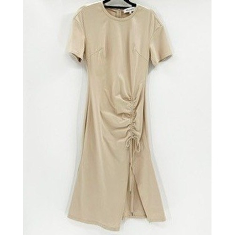 Elliatt Balneare Biege Midi Dress Short Sleeve Side Slit‎ Size M